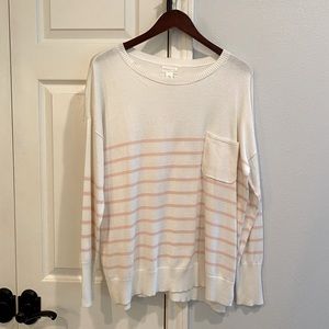 CASLON Ivory w/ Pink Chintz Striped Sweater L